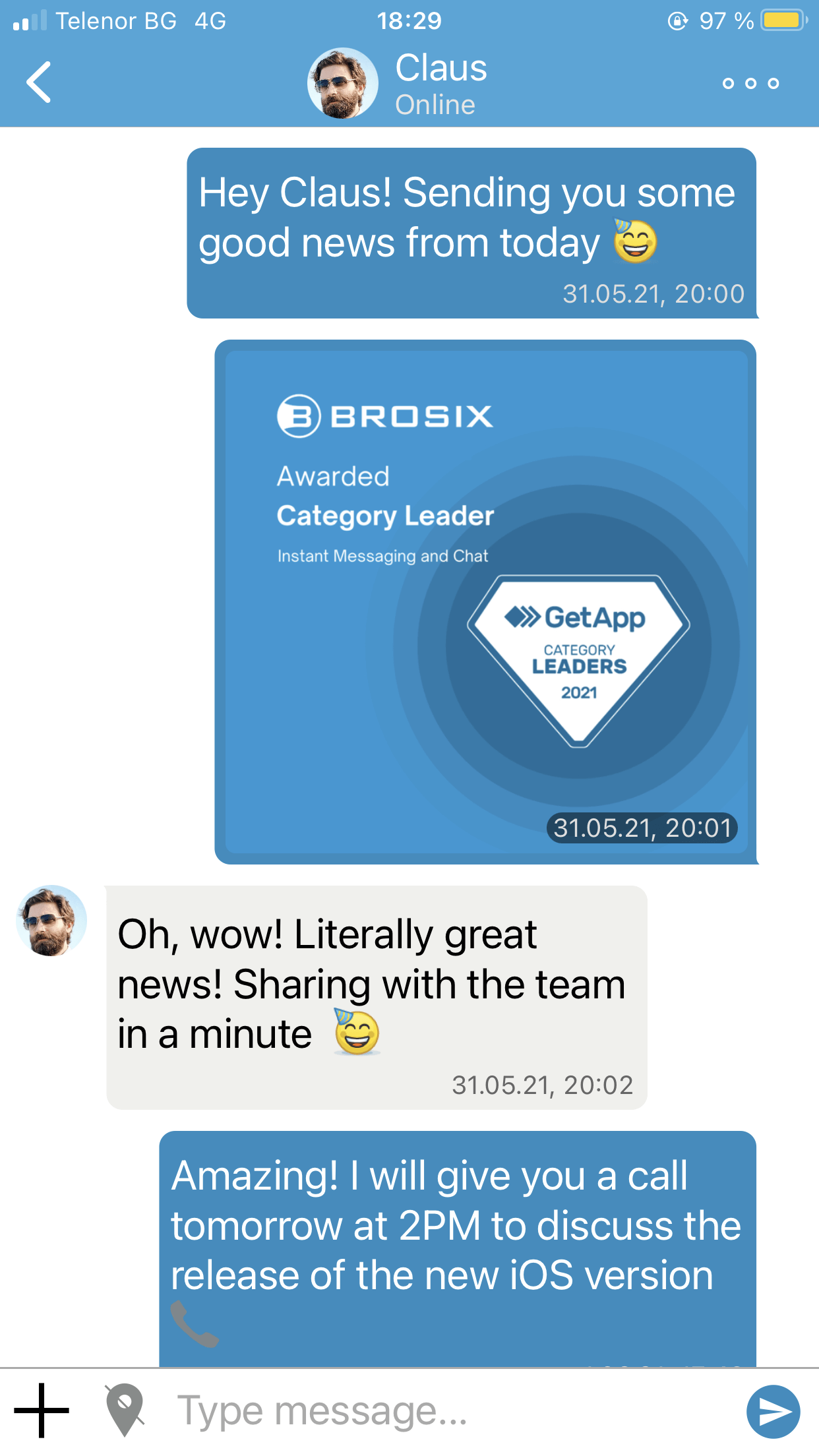 Brosix mobile communication features